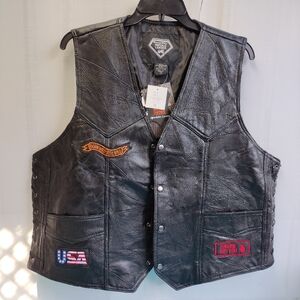 NEW Diamond Plate Buffalo Mens Leather Vest Embroidered Patches 2X